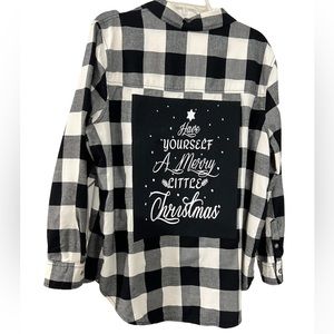 Merry Little Christmas Graphic Upcycled Flannel
